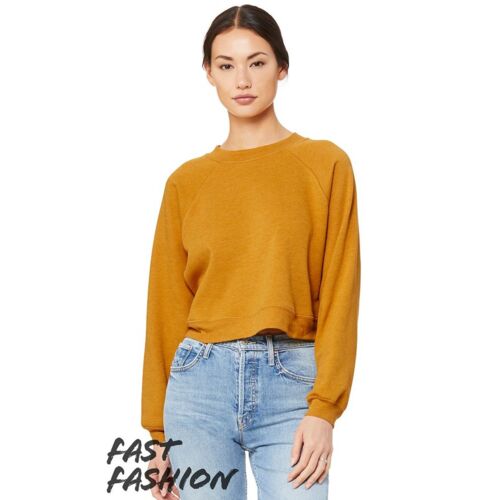 Women's Crop Raglan Fleece Crewneck Sweatshirt Thumbnail