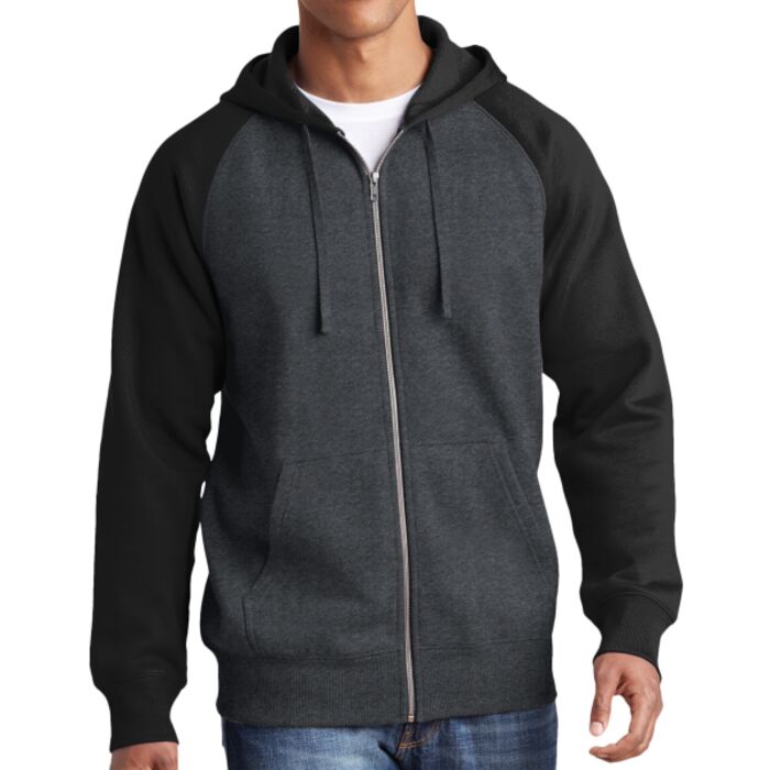 Raglan Colorblock Full Zip Hooded Fleece Jacket Thumbnail