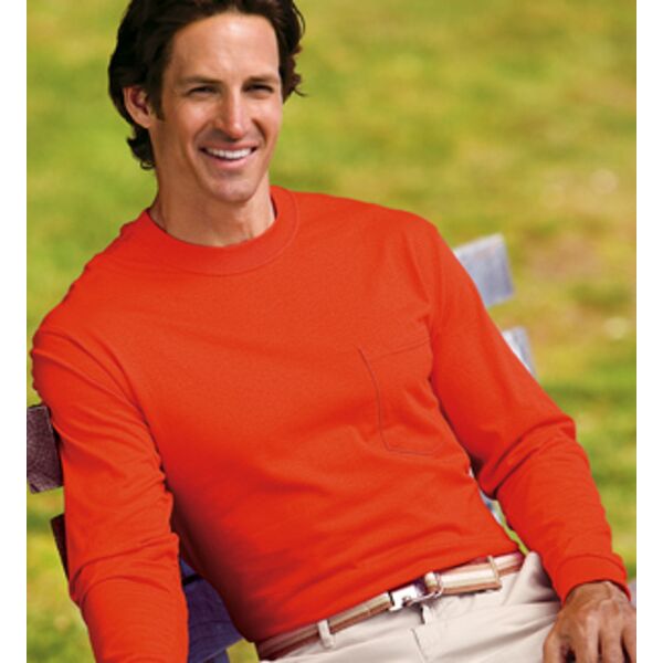 Heavyweight 100% Cotton Long Sleeve T Shirt with Pocket Thumbnail