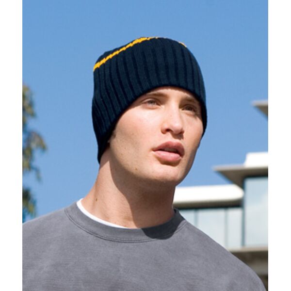 Rib Knit Beanie with Stripe Thumbnail