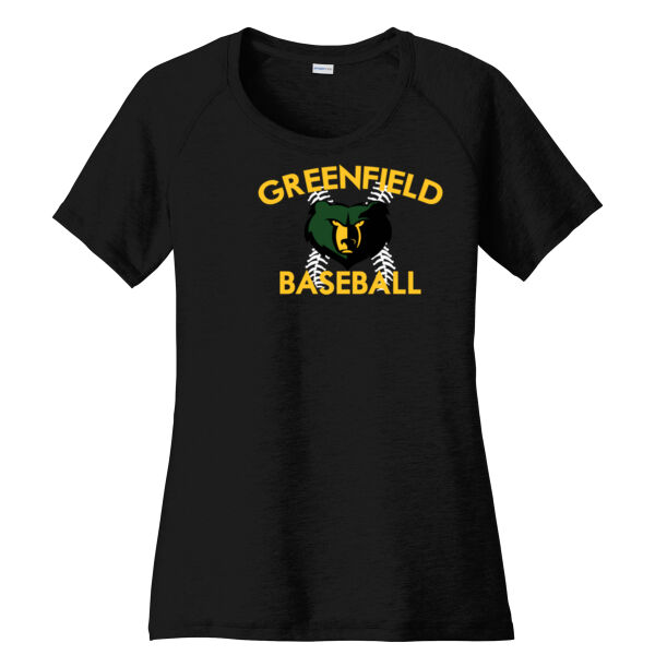 Black Ladies PosiCharge ® Tri Blend Wicking Scoop Neck Raglan Tee Baseball Thumbnail